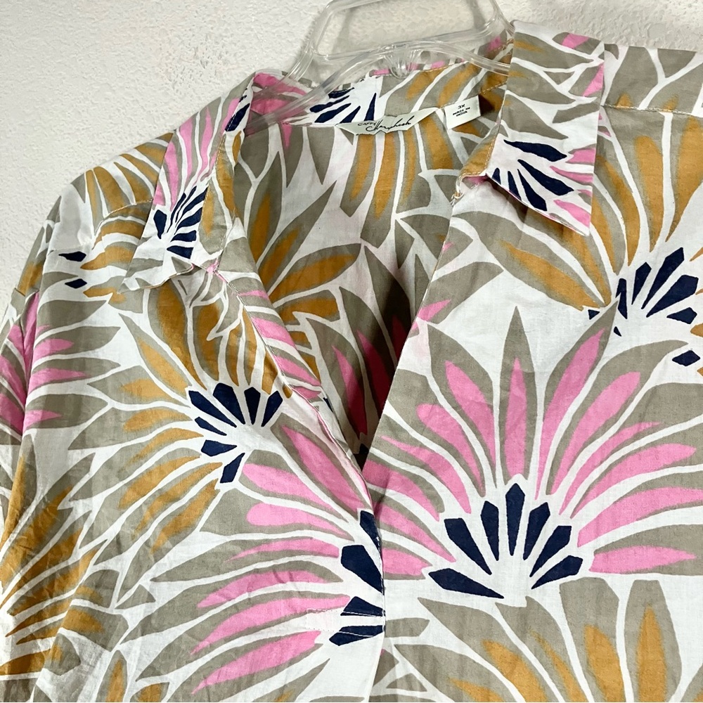 Tropical Fan Print Tunic 3X Cotton Pullover Blouse Boho Resort Vacation Spring - Picture 7 of 12